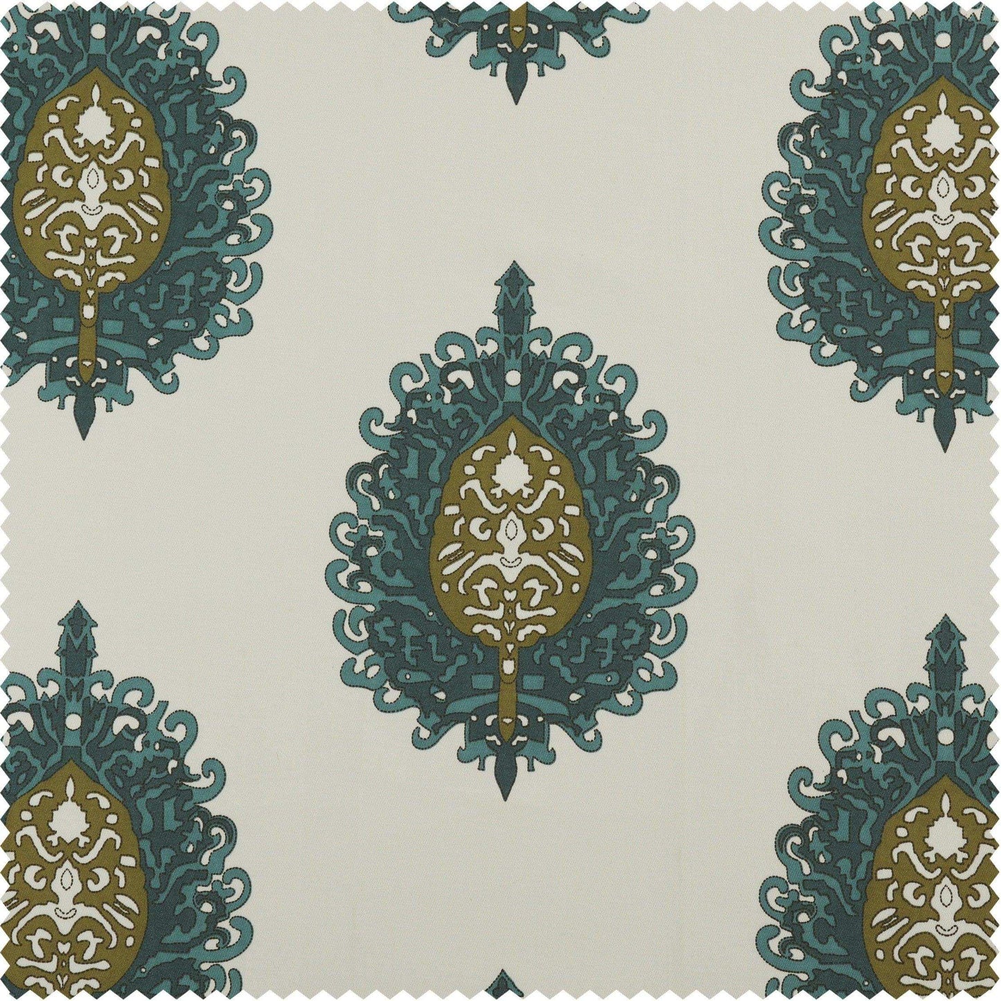 Mayan Teal Printed Cotton Custom Curtain - HalfPriceDrapes.com
