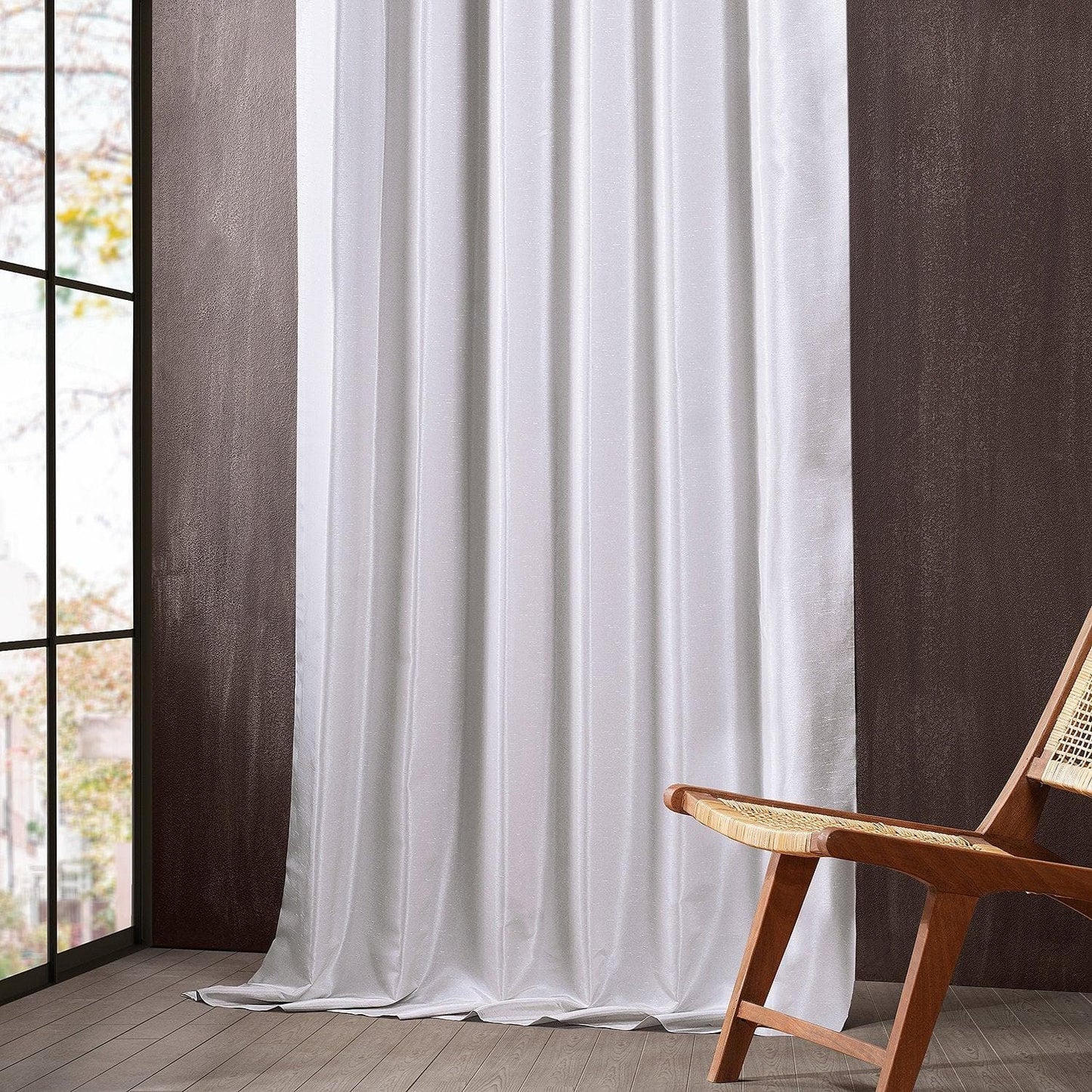 Sassy White Vintage Dupioni Faux Silk Hotel Blackout Curtain