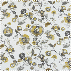 Madison Gold & Grey Floral Printed Cotton Room Darkening Curtain