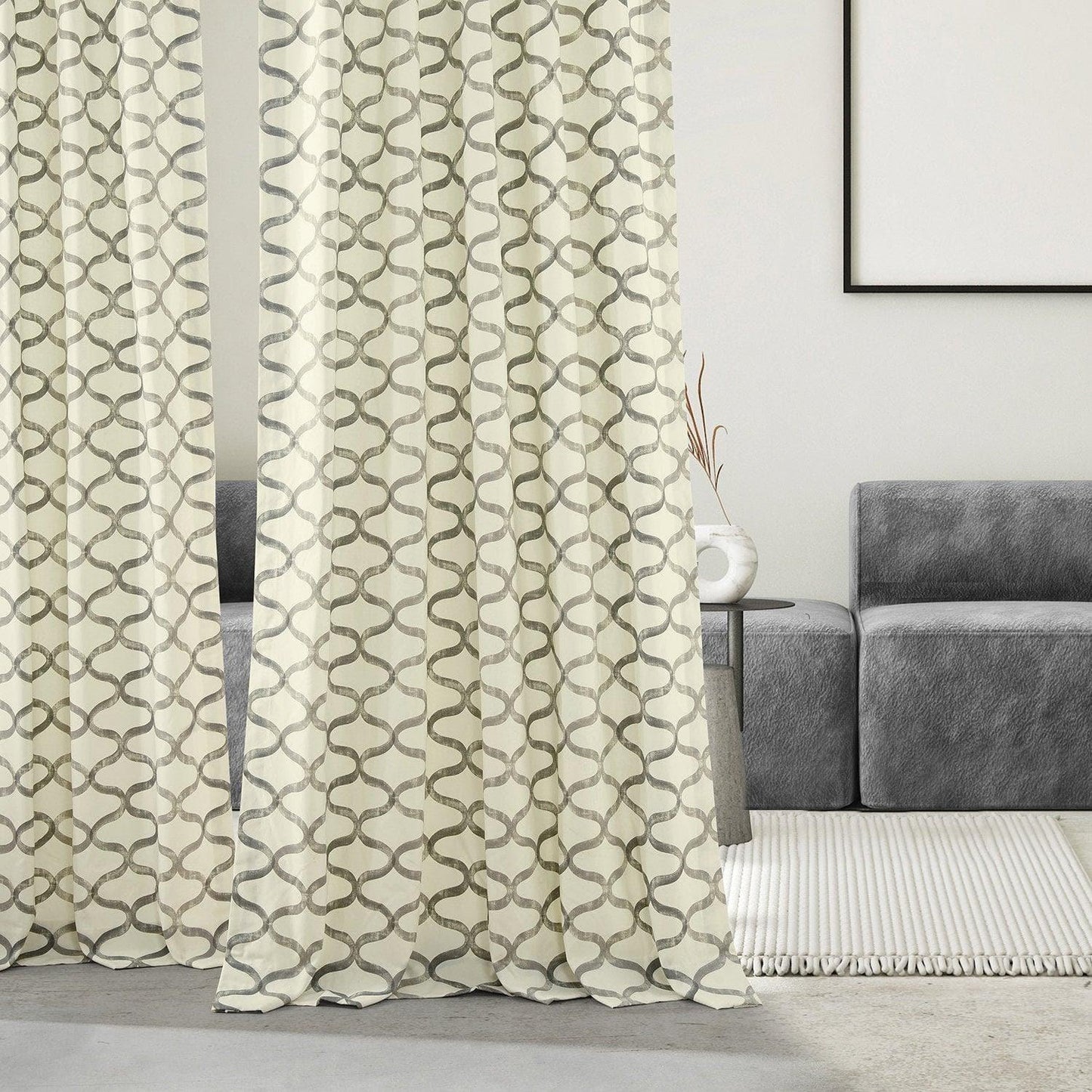 Illusions Silver Grey Printed Cotton Curtain - HalfPriceDrapes.com