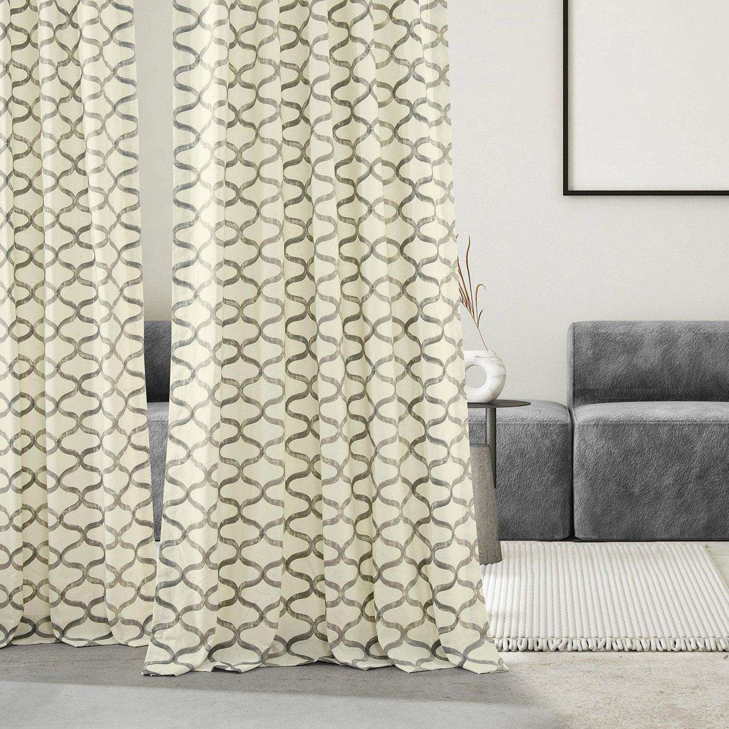 Illusions Silver Grey Grommet Printed Cotton Curtain - HalfPriceDrapes.com