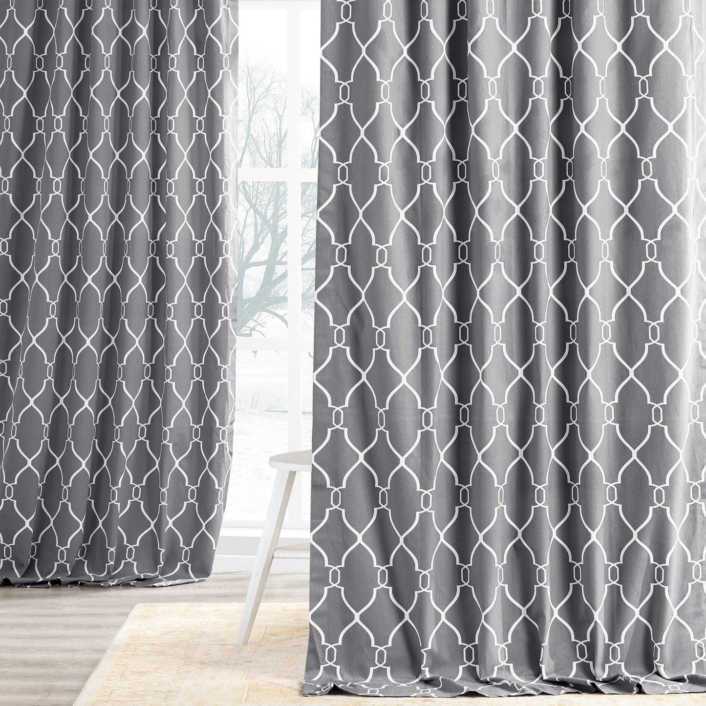 Aiden Grey Printed Cotton Curtain