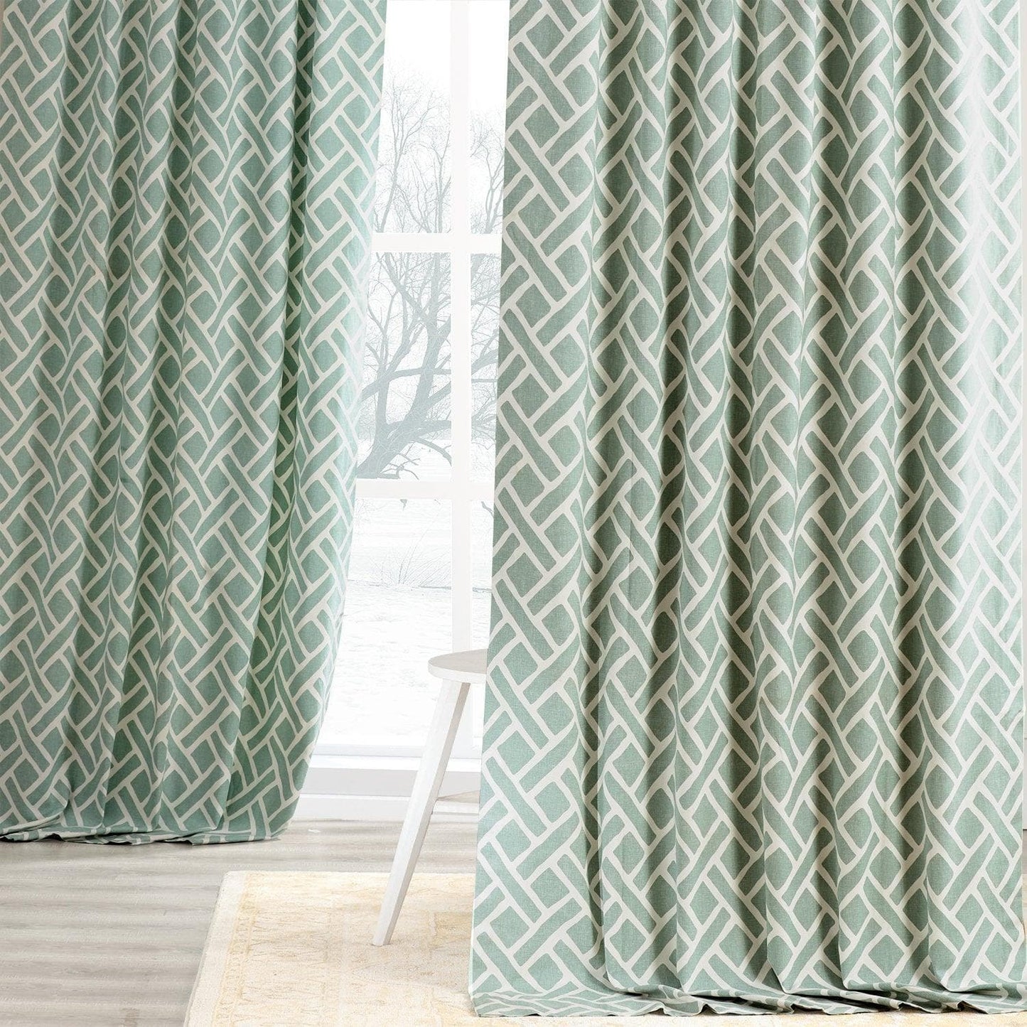 Martinique Aqua Printed Cotton Curtain - HalfPriceDrapes.com