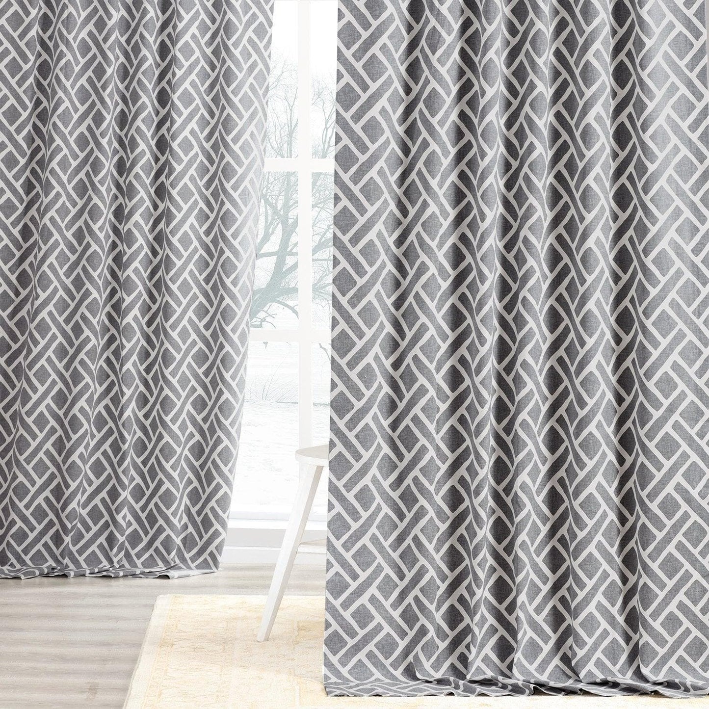 Martinique Grey Printed Cotton Curtain - HalfPriceDrapes.com