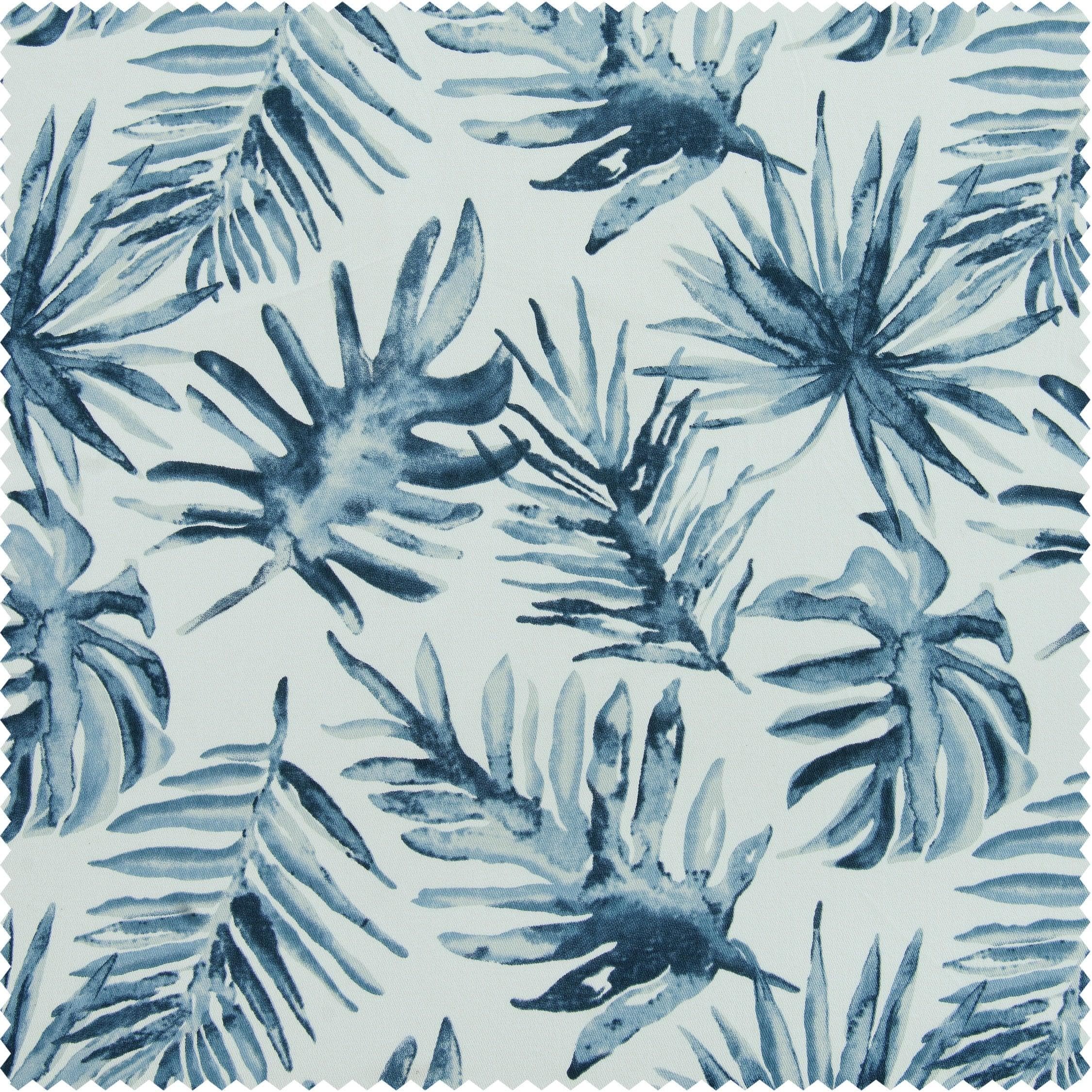 Artemis Blue Floral French Pleat Printed Cotton Room Darkening Curtain
