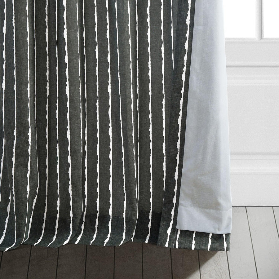 Sharkskin Black Solid Printed Cotton Curtain - HalfPriceDrapes.com