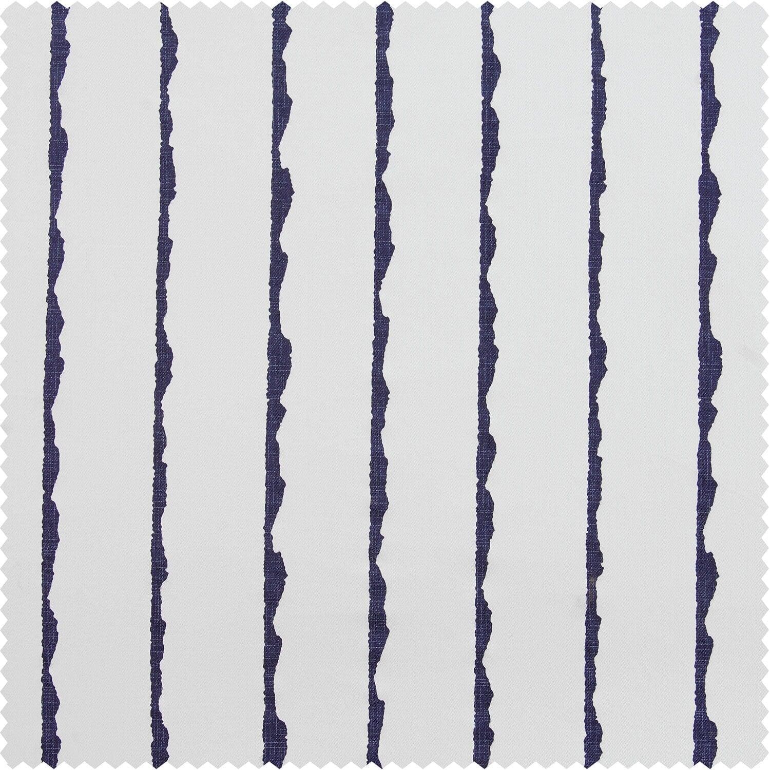Sharkskin Blue Striped French Pleat Printed Cotton Room Darkening Curtain