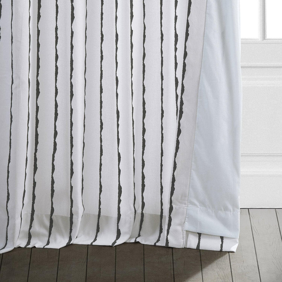 Sharkskin Black Striped Printed Cotton Curtain - HalfPriceDrapes.com