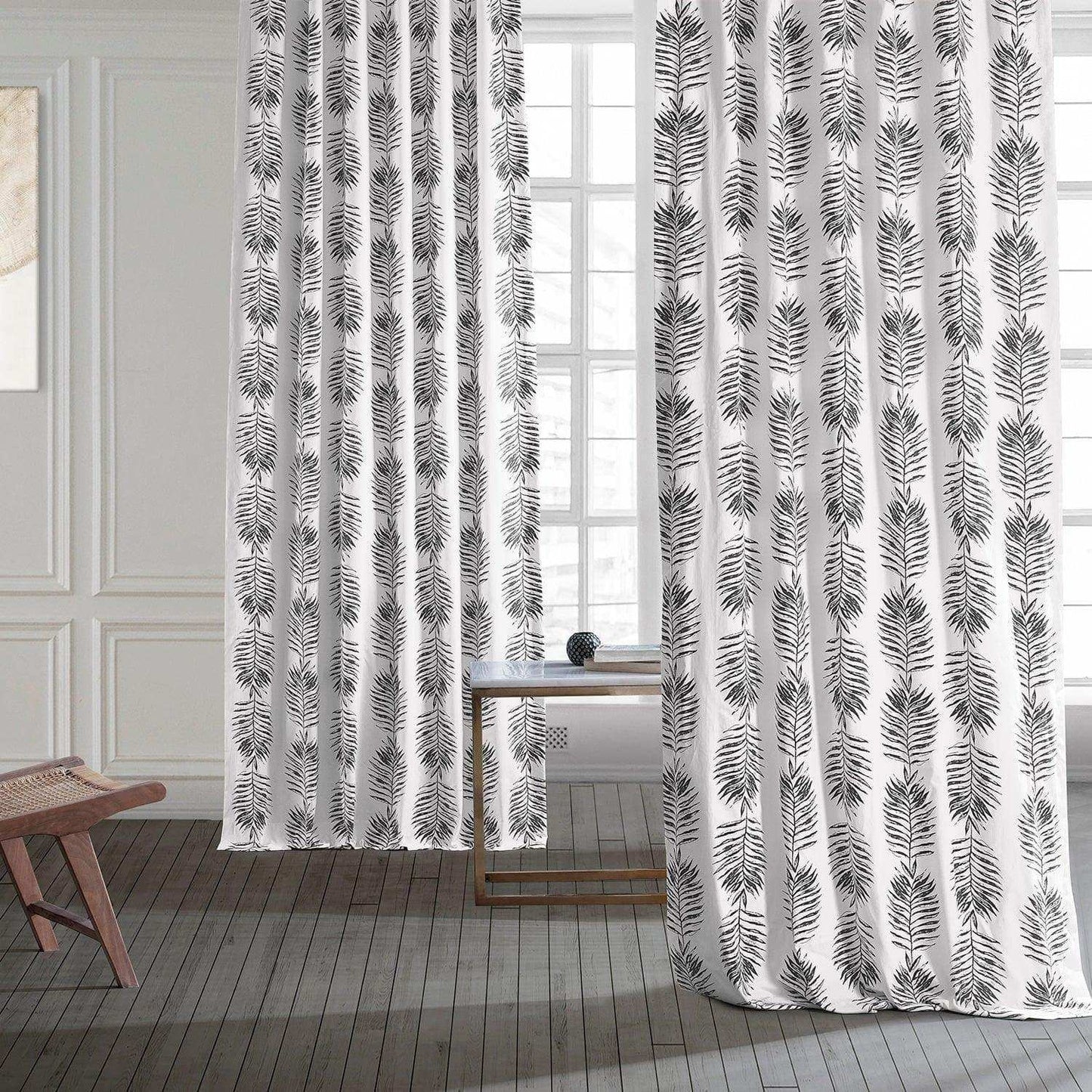 Sago Black Ink Printed Cotton Curtain - HalfPriceDrapes.com