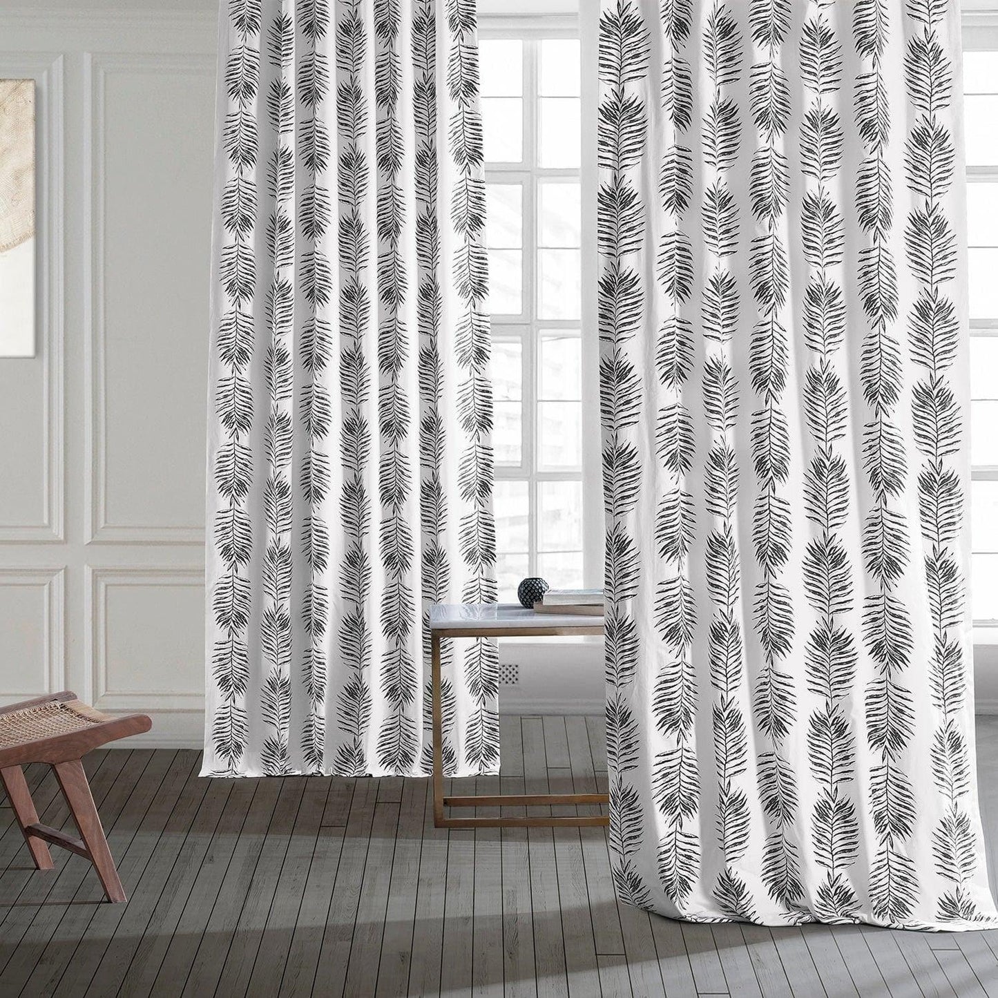 Sago Black Ink Printed Cotton Curtain - HalfPriceDrapes.com