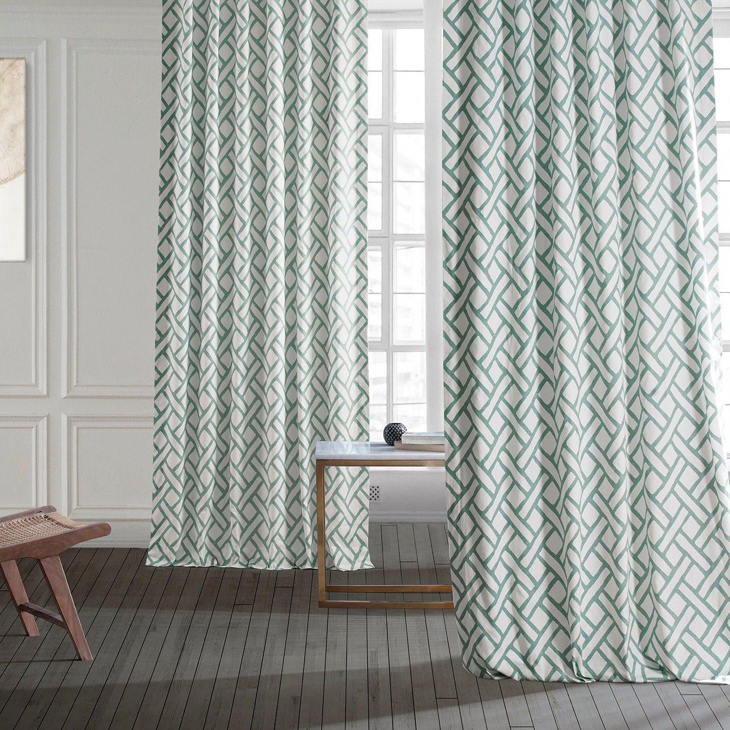 Garden Path Slate Blue Printed Cotton Curtain - HalfPriceDrapes.com