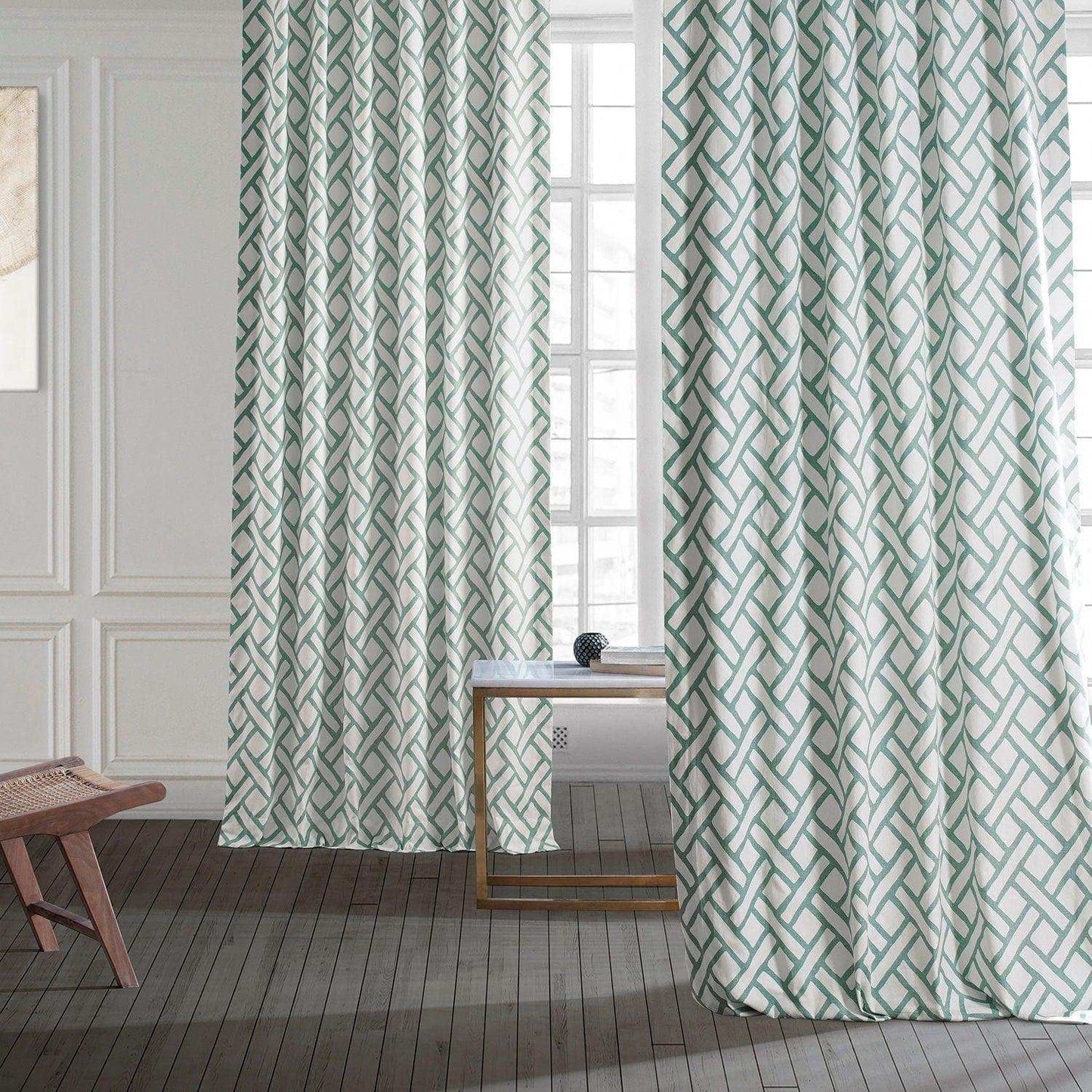 Garden Path Slate Blue Printed Cotton Curtain - HalfPriceDrapes.com
