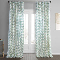 Garden Path Slate Blue Printed Cotton Curtain - HalfPriceDrapes.com
