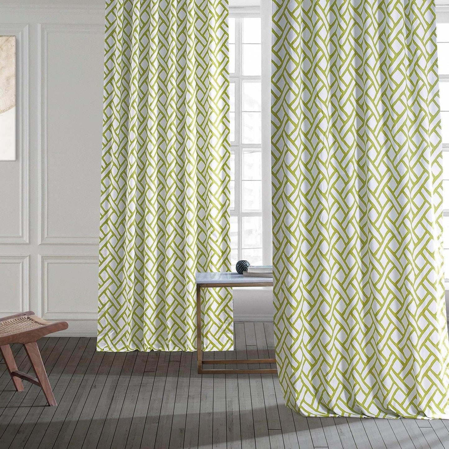 Garden Path Moss Green Printed Cotton Curtain - HalfPriceDrapes.com
