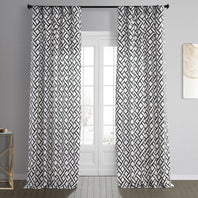 Garden Path Black Printed Cotton Curtain - HalfPriceDrapes.com