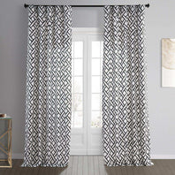 Garden Path Black Printed Cotton Curtain - HalfPriceDrapes.com