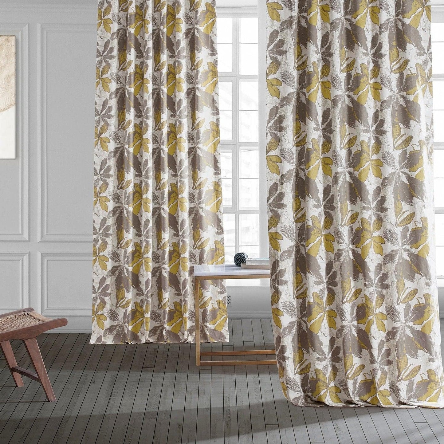 Sunny Day Gold Printed Cotton Curtain - HalfPriceDrapes.com