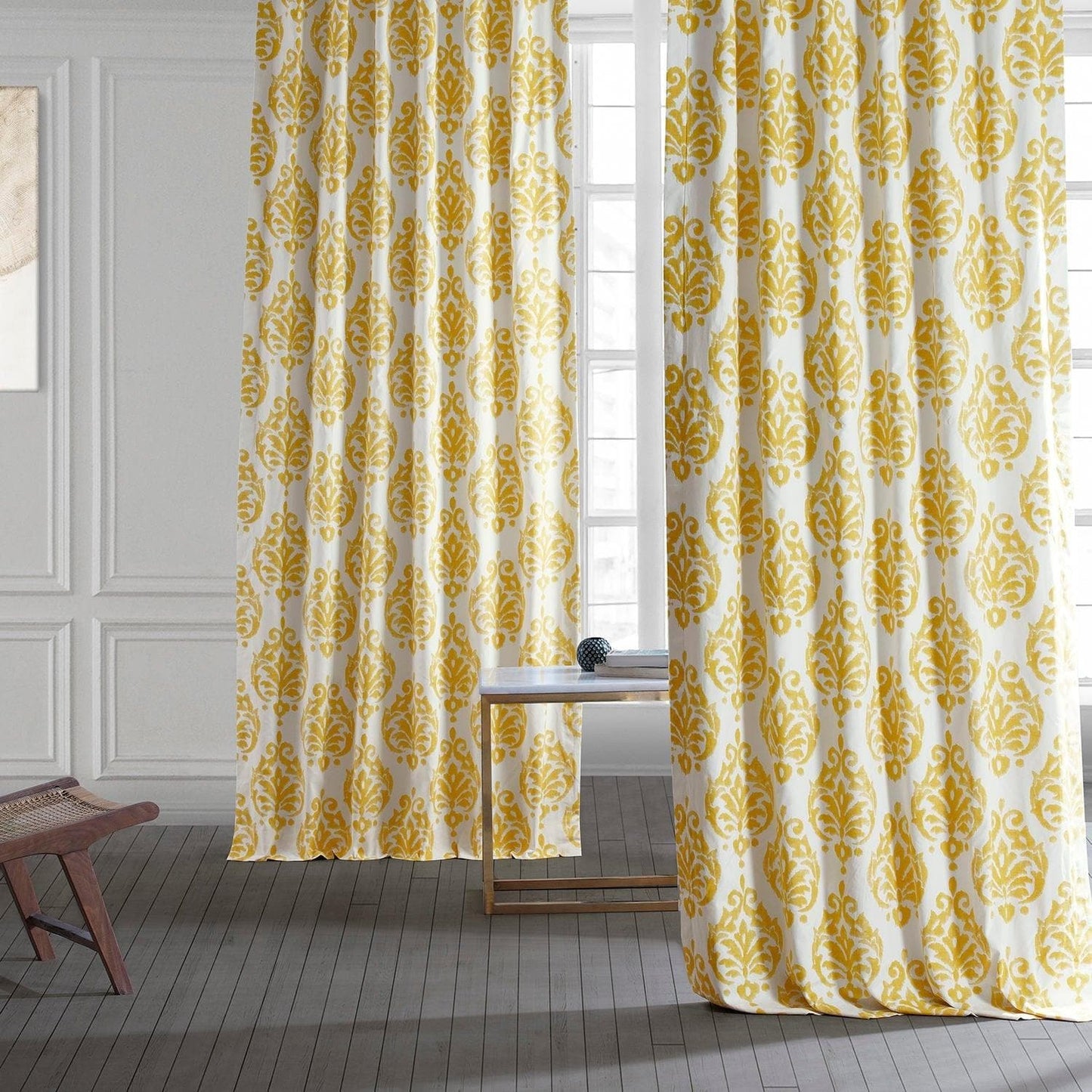 Sandlewood Gold Printed Cotton Curtain - HalfPriceDrapes.com
