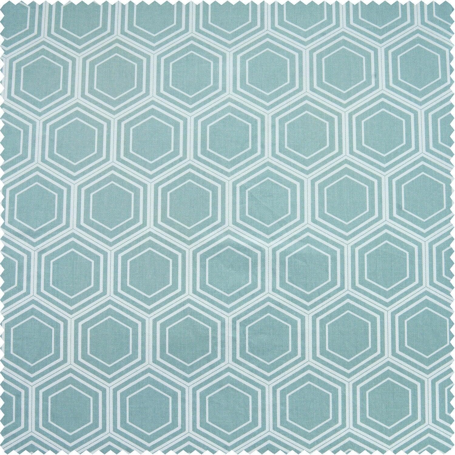 Honeycomb Ripple Aqua Geometric Printed Cotton Custom Curtain