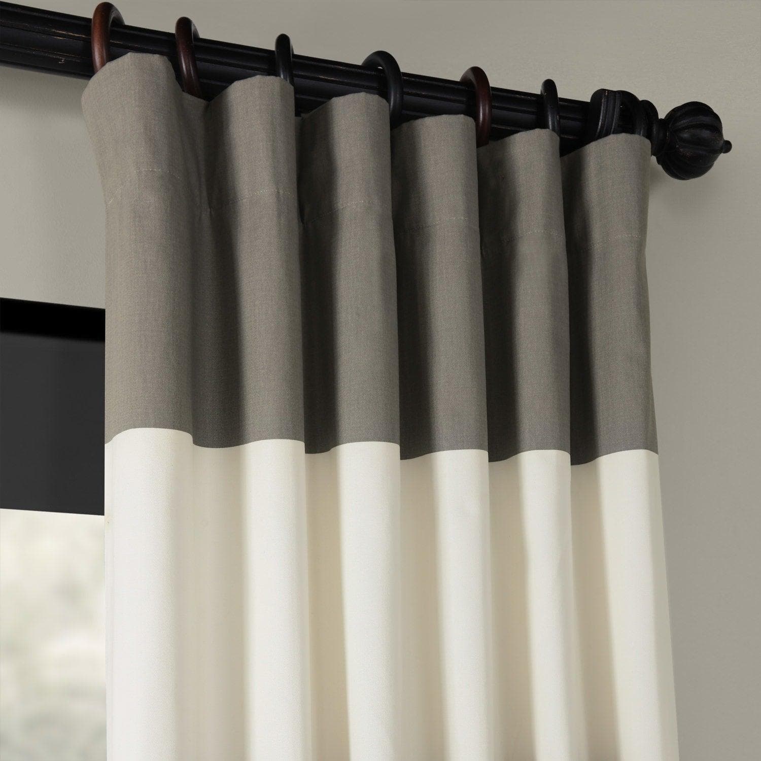Slate Grey & Off White Horizontal Striped Printed Cotton Curtain