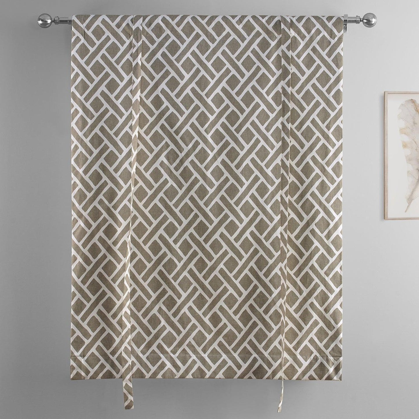 Martinique Taupe Printed Cotton Tie-Up Window Shade - HalfPriceDrapes.com