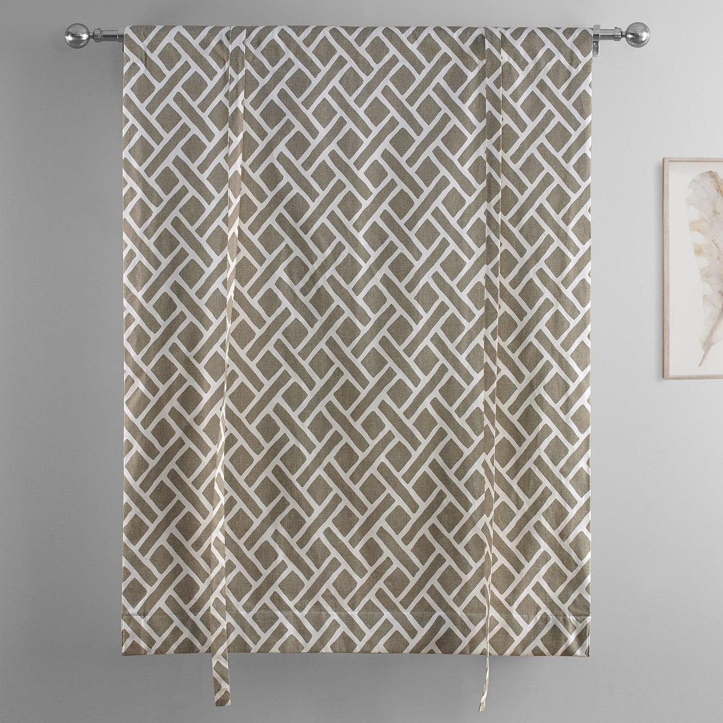 Martinique Taupe Printed Cotton Tie-Up Window Shade - HalfPriceDrapes.com