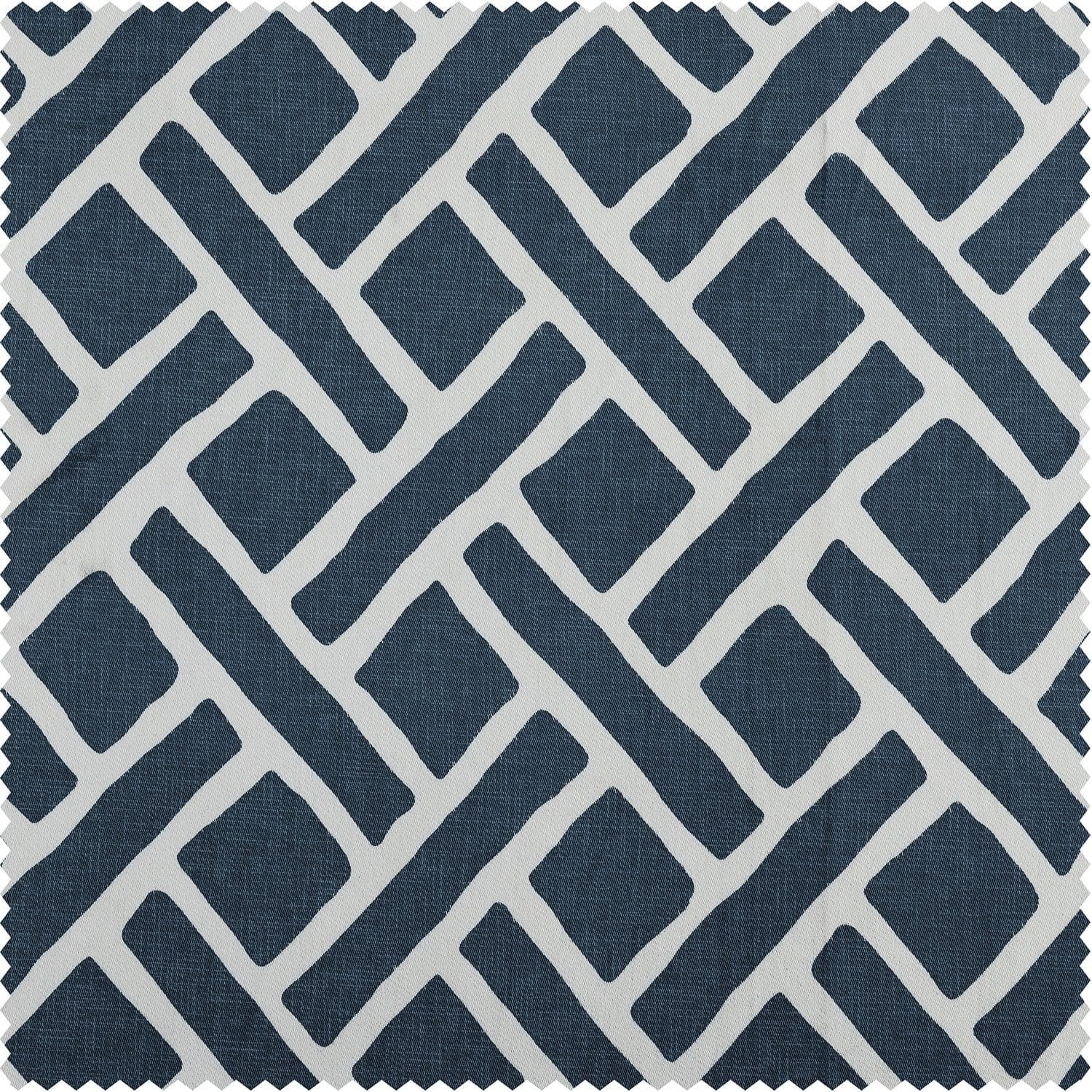Martinique Blue Geometric Printed Cotton Custom Curtain