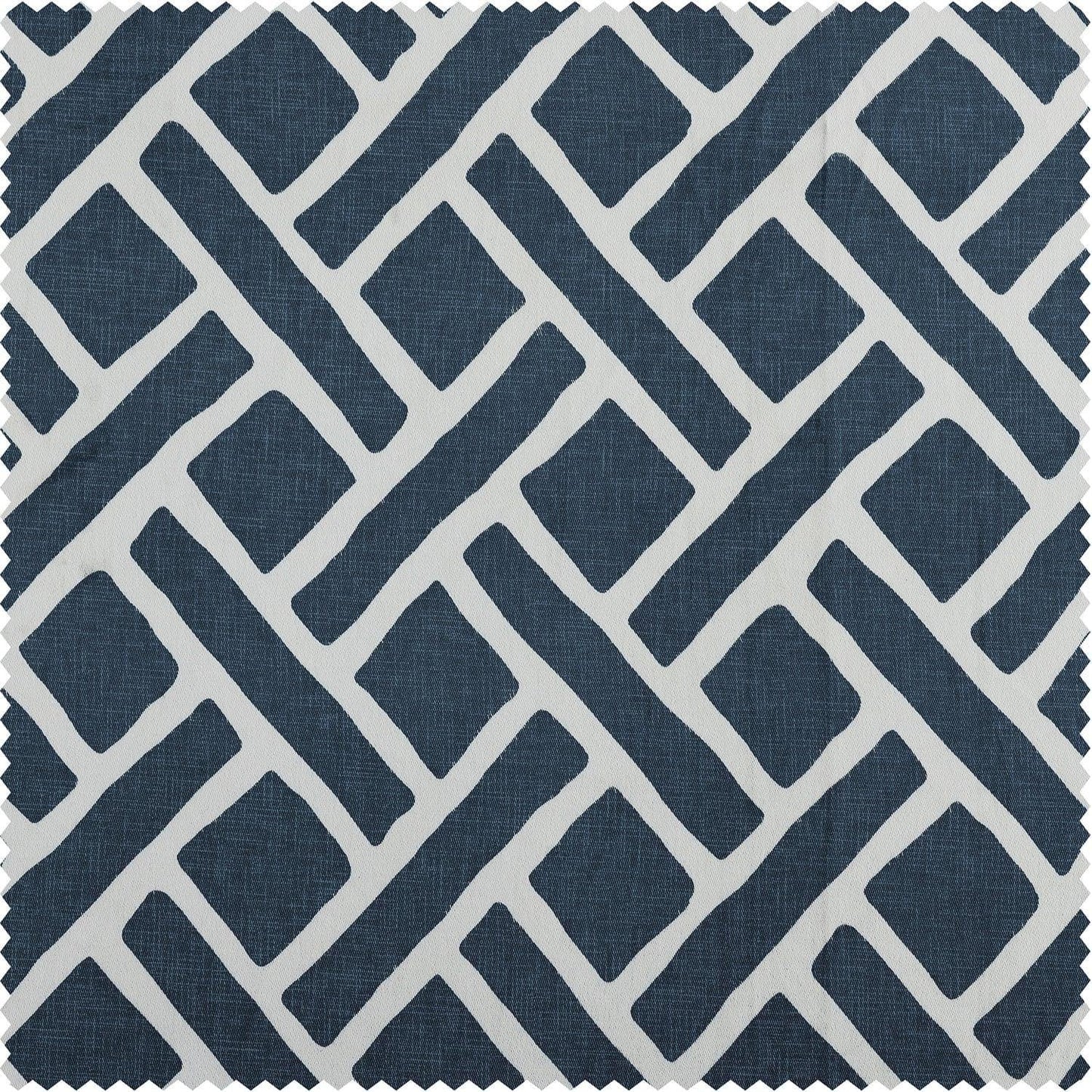 Martinique Blue Printed Cotton Swatch - HalfPriceDrapes.com