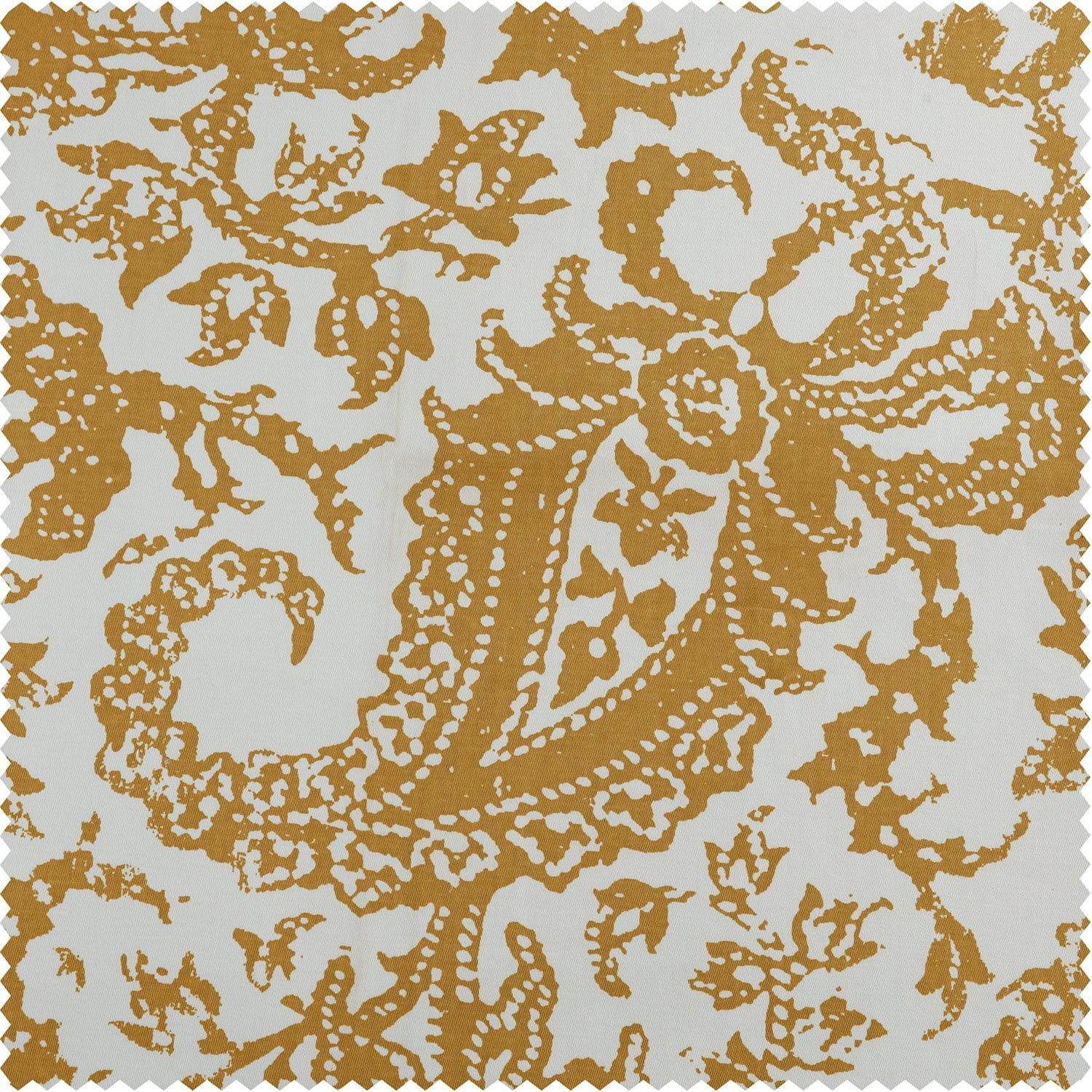 Edina Washed Mustard Paisley Printed Cotton Custom Curtain
