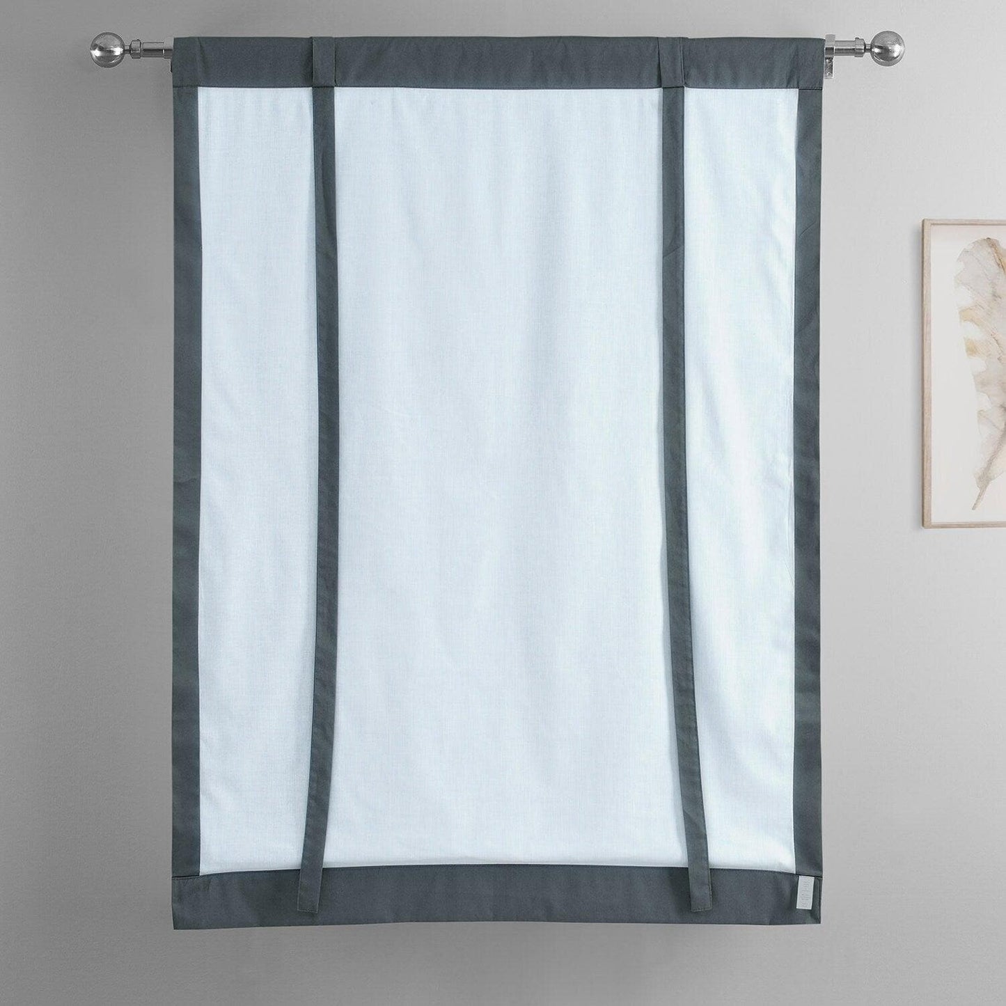 Business Grey Solid Cotton Tie-Up Window Shade