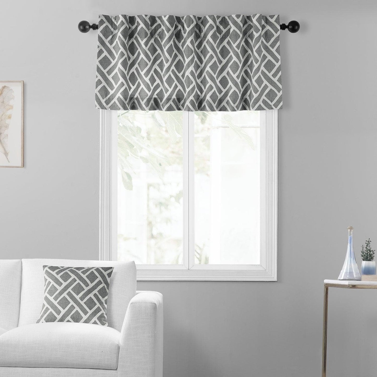 Martinique Grey Printed Cotton Window Valance - HalfPriceDrapes.com