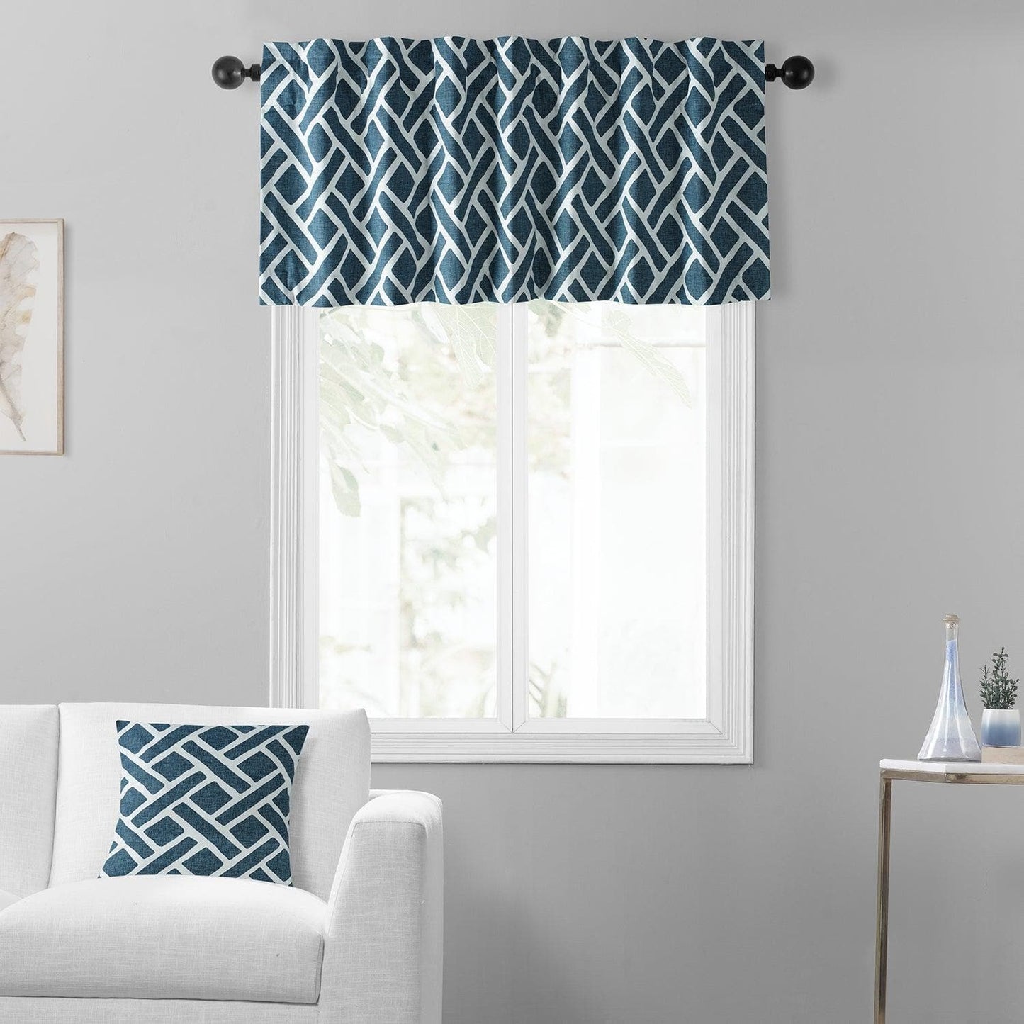 Martinique Blue Printed Cotton Window Valance - HalfPriceDrapes.com