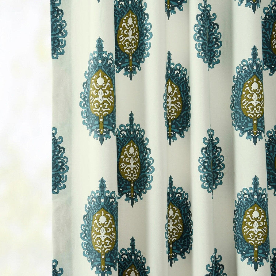 Mayan Teal French Pleat Printed Cotton Curtain