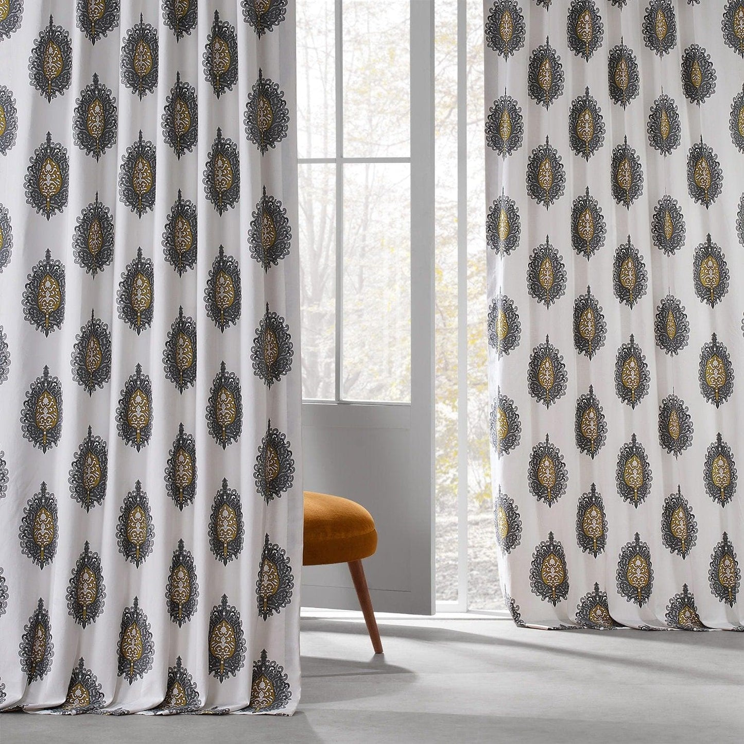 Mayan Grey Printed Cotton Curtain