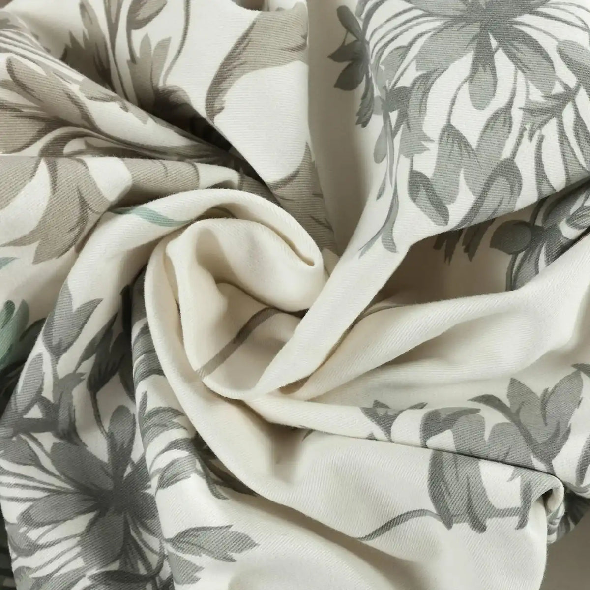 Allium Blue Grey Printed Cotton Fabric - HalfPriceDrapes.com