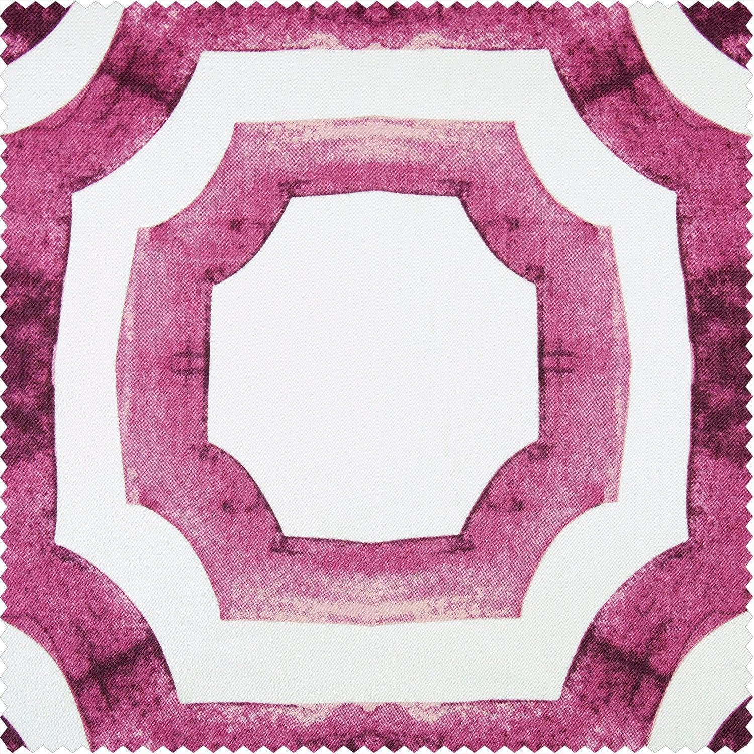 Mecca Pink Geometric French Pleat Printed Cotton Room Darkening Curtain