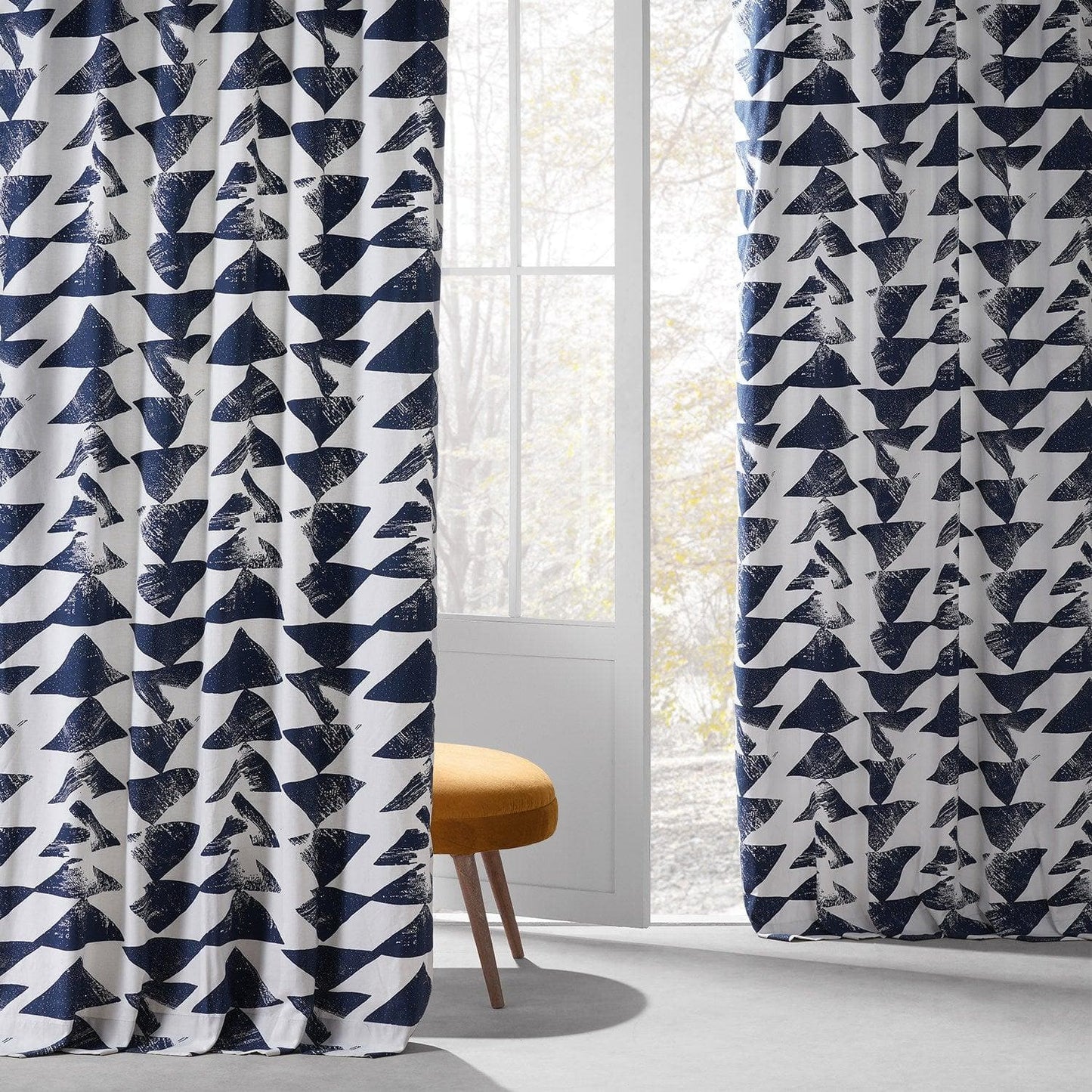 Triad Indigo Printed Cotton Curtain - HalfPriceDrapes.com
