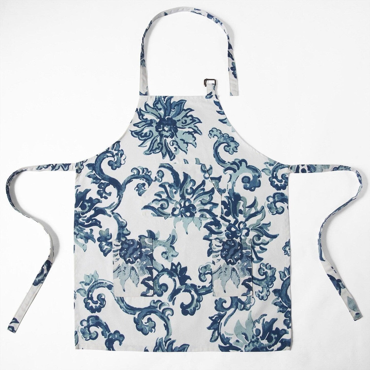 Indonesian Blue Printed Cotton Apron - HalfPriceDrapes.com