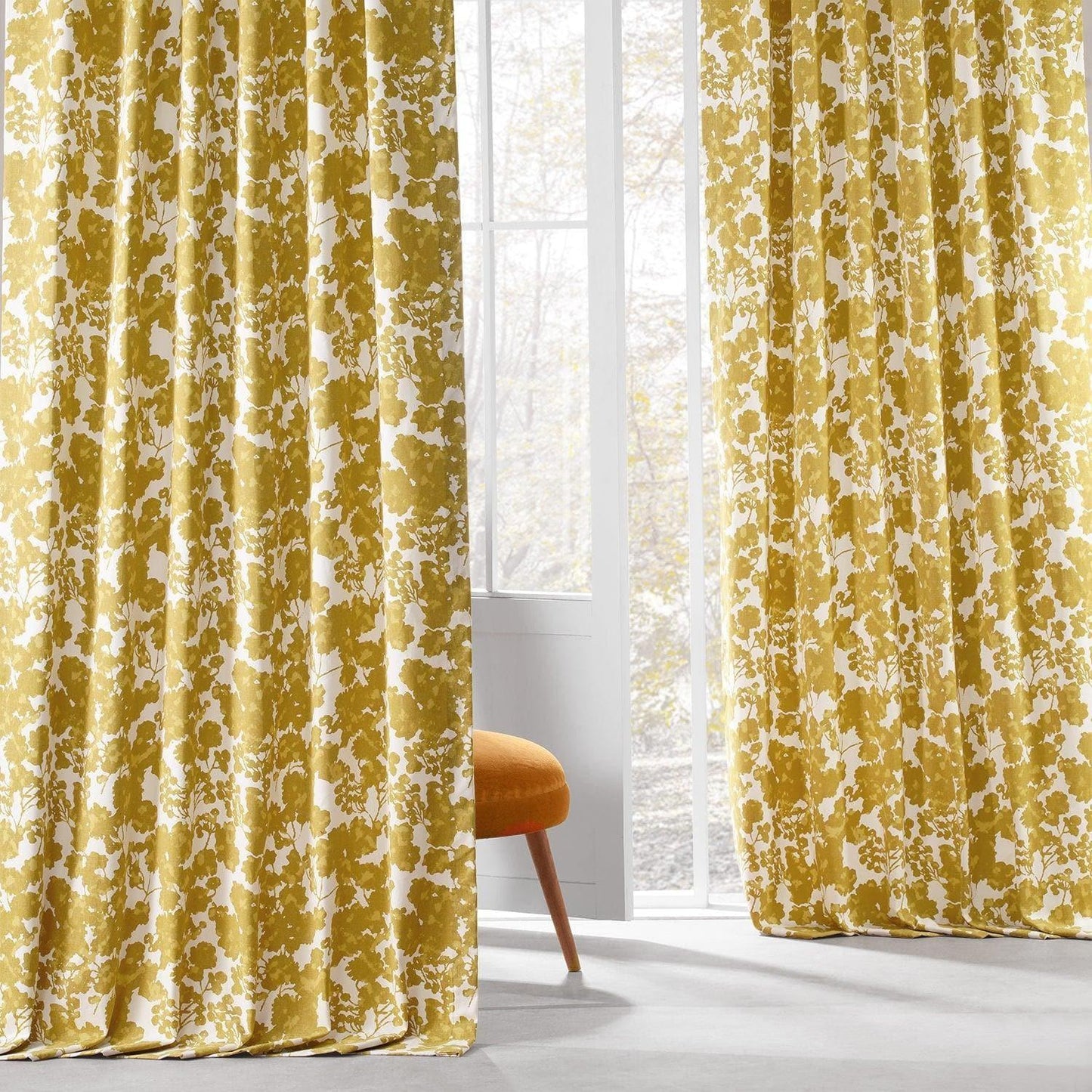 Fleur Gold Printed Cotton Curtain