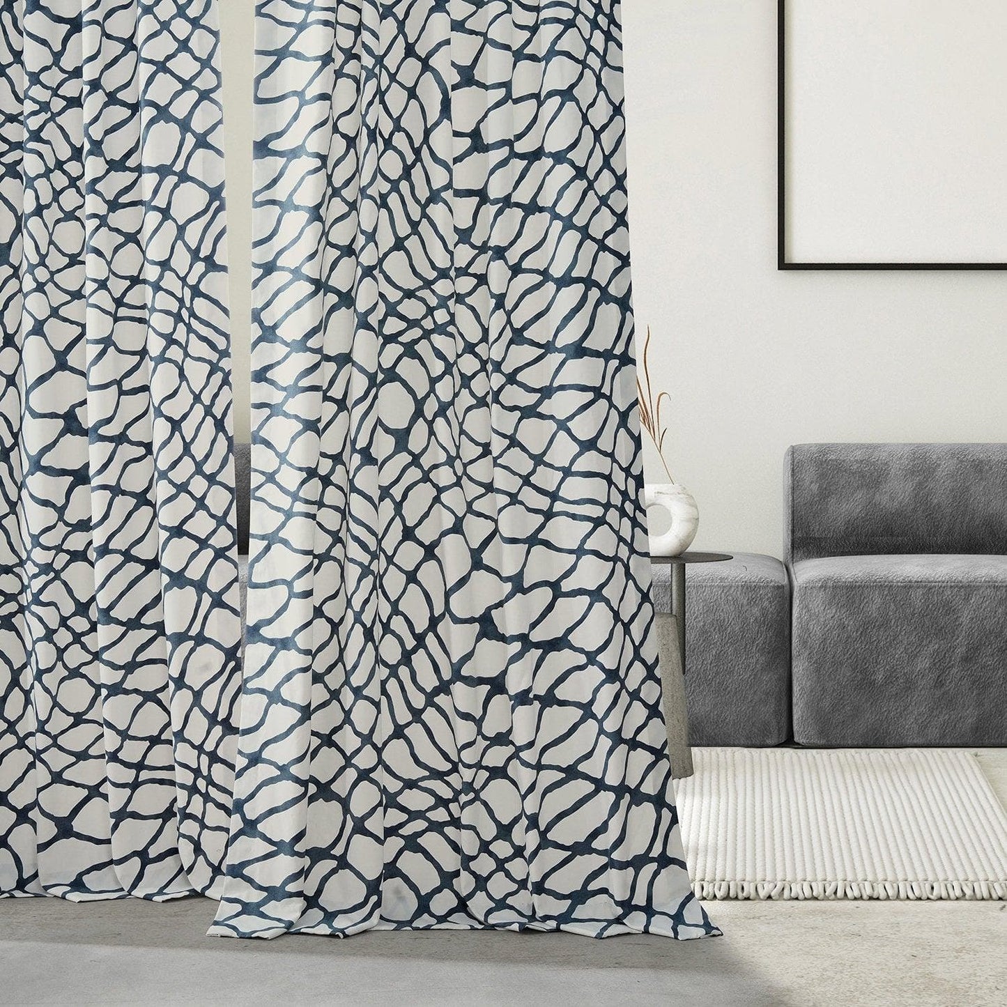 Ellis Blue Printed Cotton Curtain - HalfPriceDrapes.com