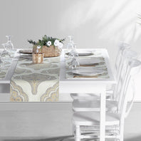 Arabesque Tan Printed Cotton Table Runners & Placemats