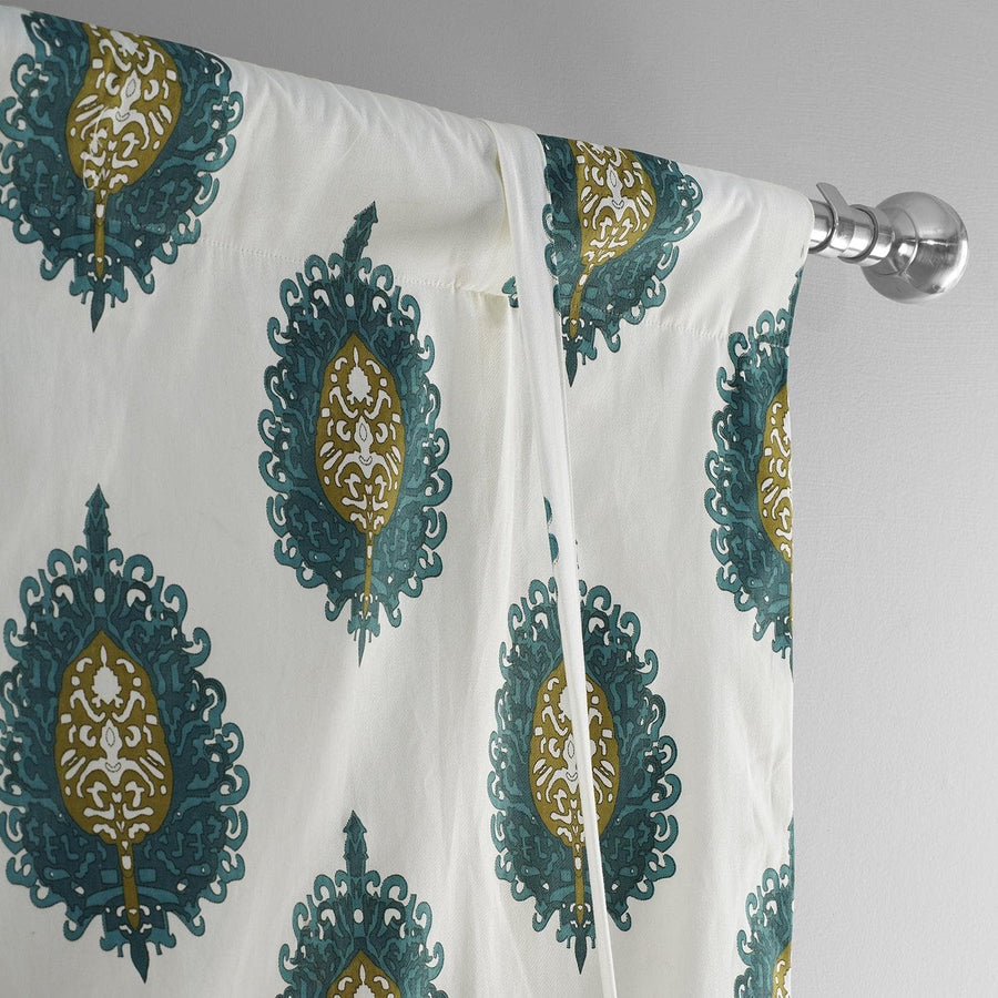 Mayan Teal Printed Cotton Tie-Up Window Shade - HalfPriceDrapes.com