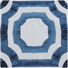 Mecca Blue Geometric French Pleat Printed Cotton Room Darkening Curtain