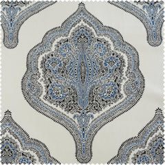 Arabesque Blue Emblem French Pleat Printed Cotton Room Darkening Curtain