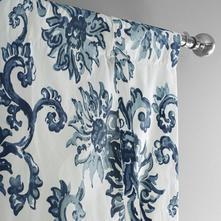 Indonesian Blue Printed Cotton Tie-Up Window Shade - HalfPriceDrapes.com
