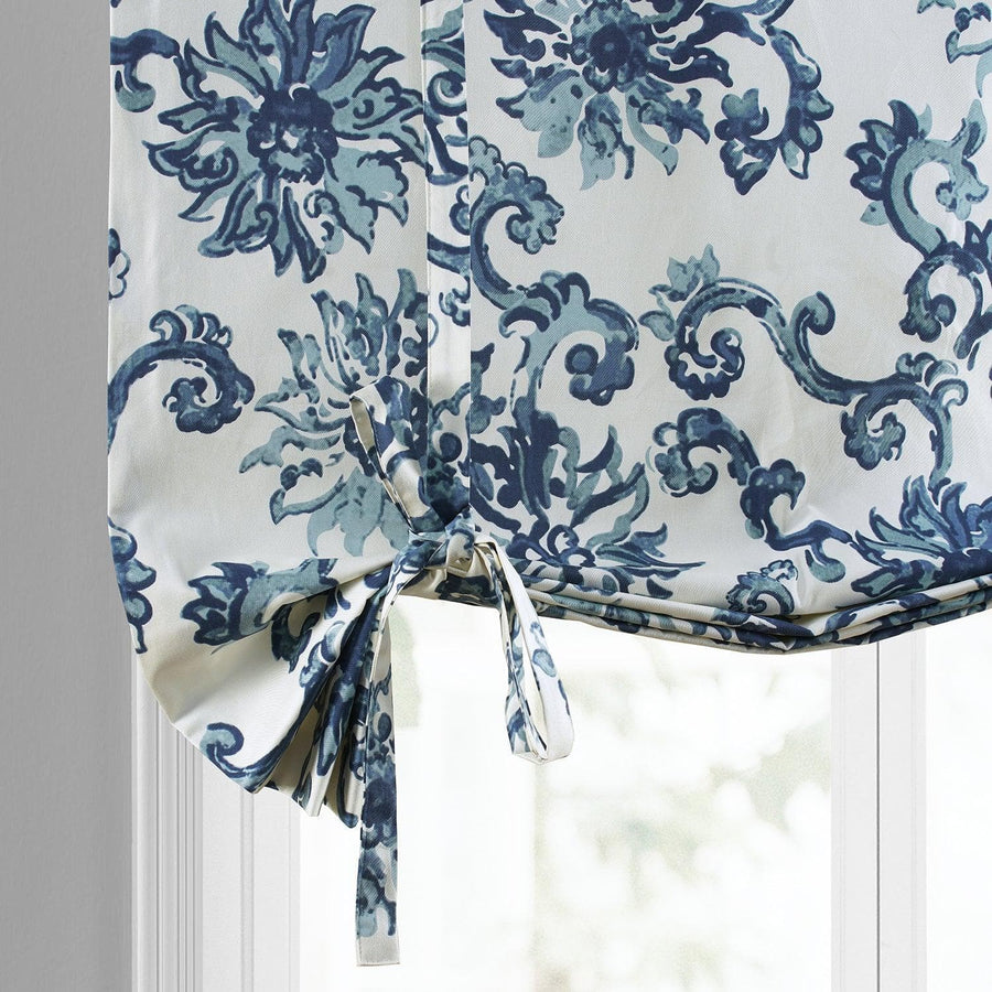 Indonesian Blue Printed Cotton Tie-Up Window Shade - HalfPriceDrapes.com