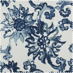 Indonesian Blue Floral French Pleat Printed Cotton Room Darkening Curtain