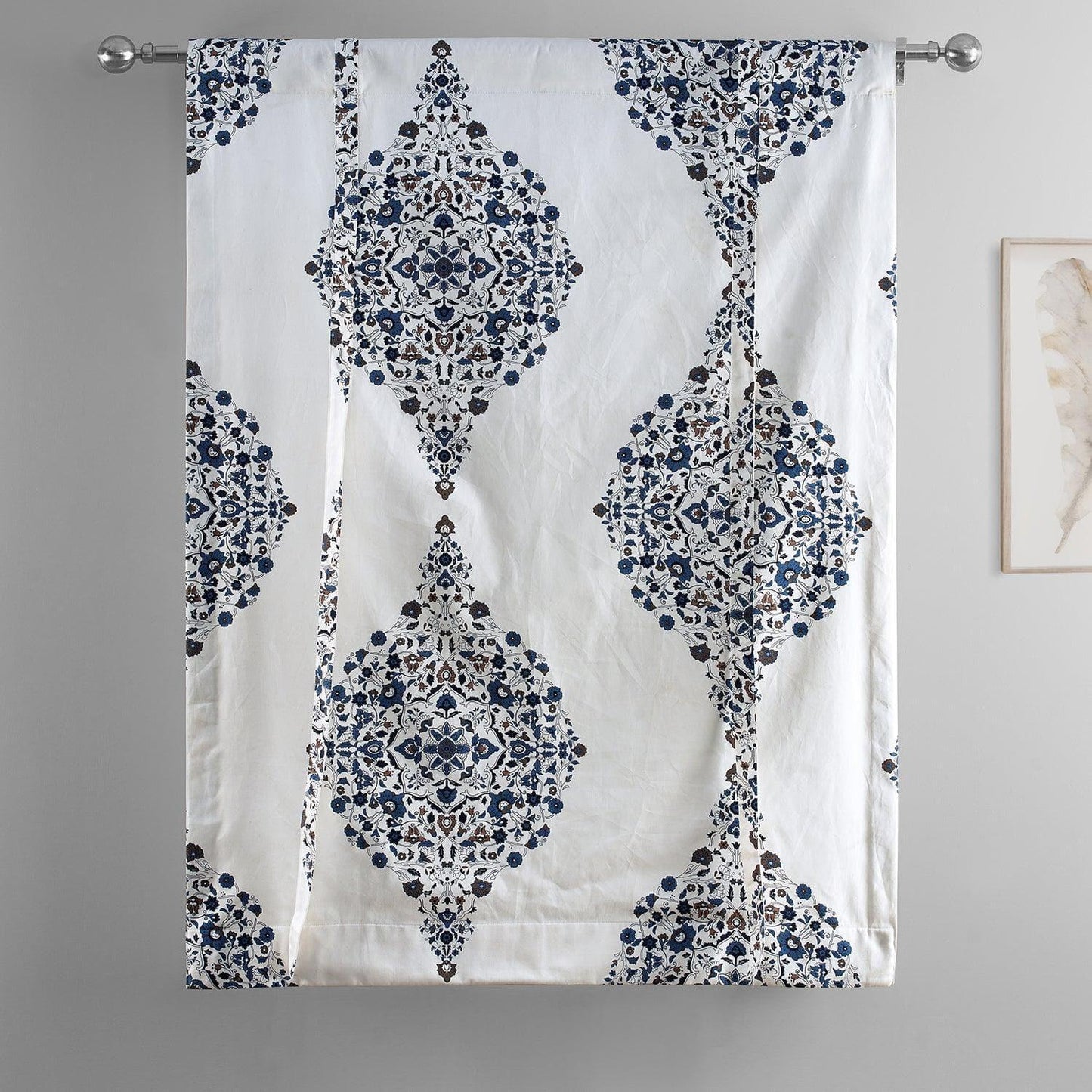 Kerala Blue Printed Cotton Tie-Up Window Shade - HalfPriceDrapes.com