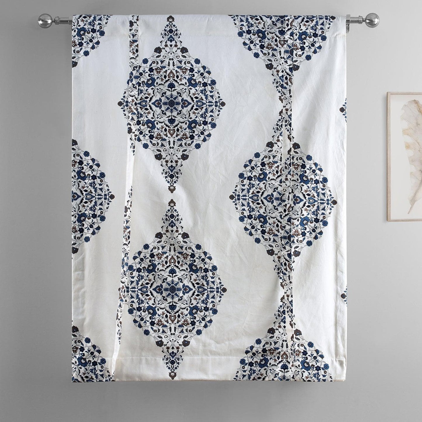 Kerala Blue Printed Cotton Tie-Up Window Shade - HalfPriceDrapes.com