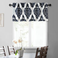 Ikat Blue Printed Cotton Window Valance - HalfPriceDrapes.com